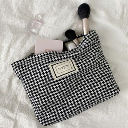 Lattice Cosmetic Bag Large Black Makeup Bag Travel Beauty Case Storage Organizer