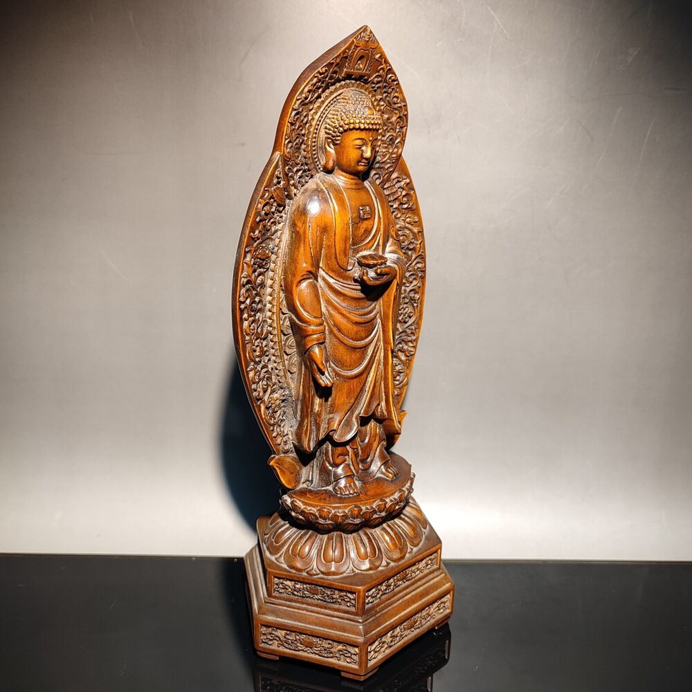 Old Tibet Buddhism Sakyamuni Medicine Buddha Statue wooden statue carving decor
