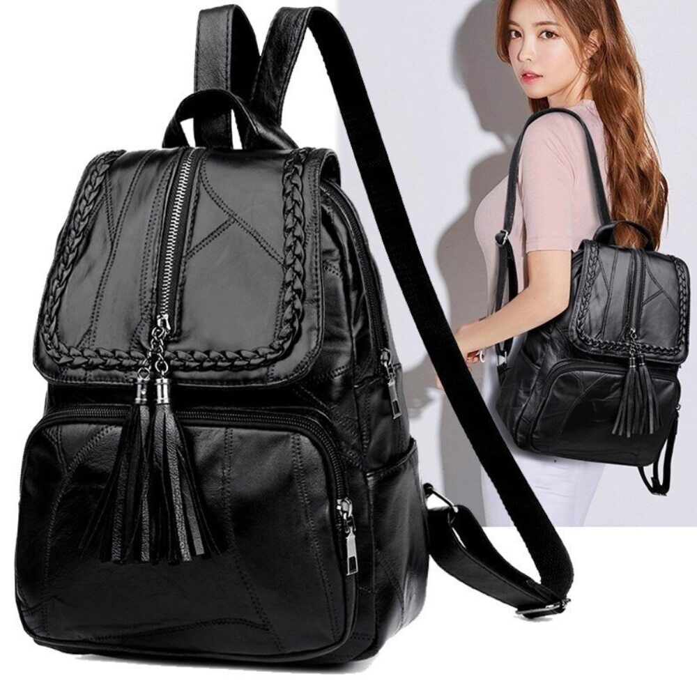 Women's Simple Backpack Travel Soft PU Leather Handbag Shoulder Bags Women Girls