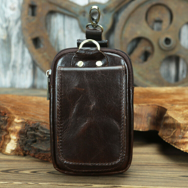 Crazy Horse Leather Men's Design Small Waist Bag Fashion Hook Fanny Belt Pack