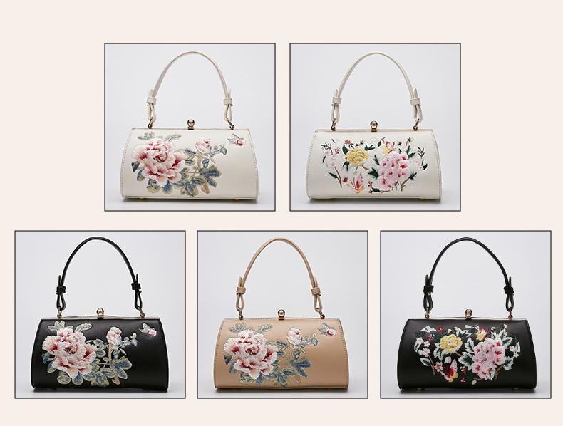 Embroidery Shoulder Bag Retro Synthetic Leather Floral Small Purse 23*12*11.5 CM