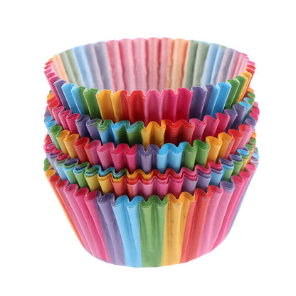 100 Pcs Rainbow Color Cupcake Liner Baking Cupcake Paper Cake Bag Tray Pan M-ca