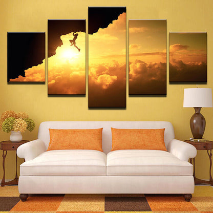 Sunrise Climbing Man Canvas Prints Painting Wall Art Home Decor Picture 5PCS