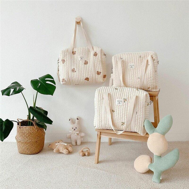 Baby Stroller Bag Baby Beige Zipper Diaper Handbag Mummy Shoulder Bag Traveling