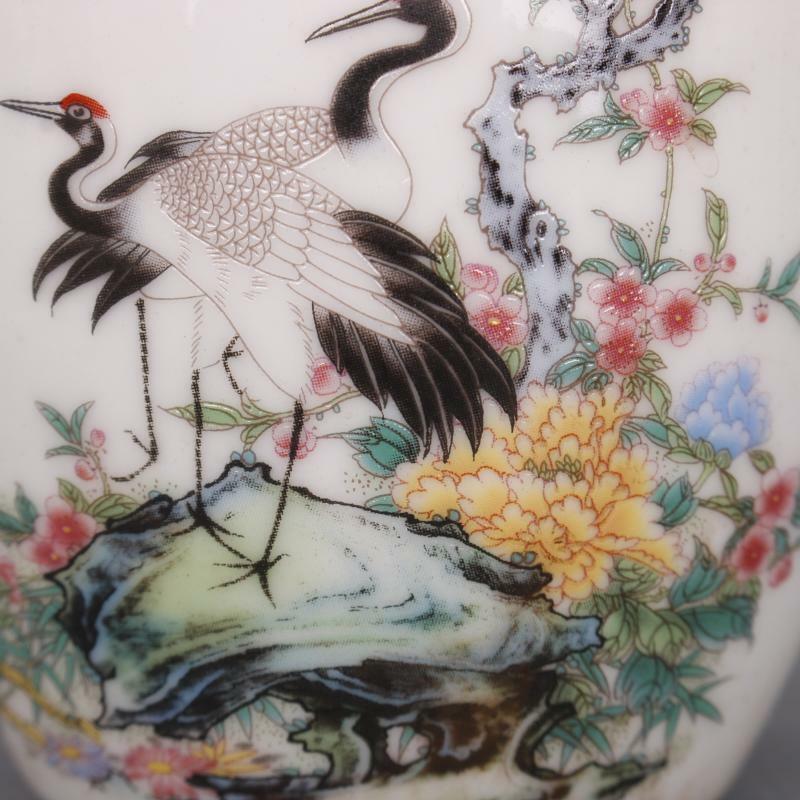 Old Chinese porcelain color Hand Painted Flower bird jar pots Tea caddy 84102