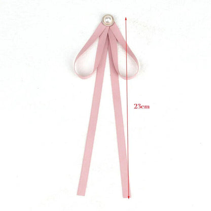 Women Pre-Tied Collar Bowknot Pearl Ribbon Brooches Pin Bow Tie Vintage Neckties