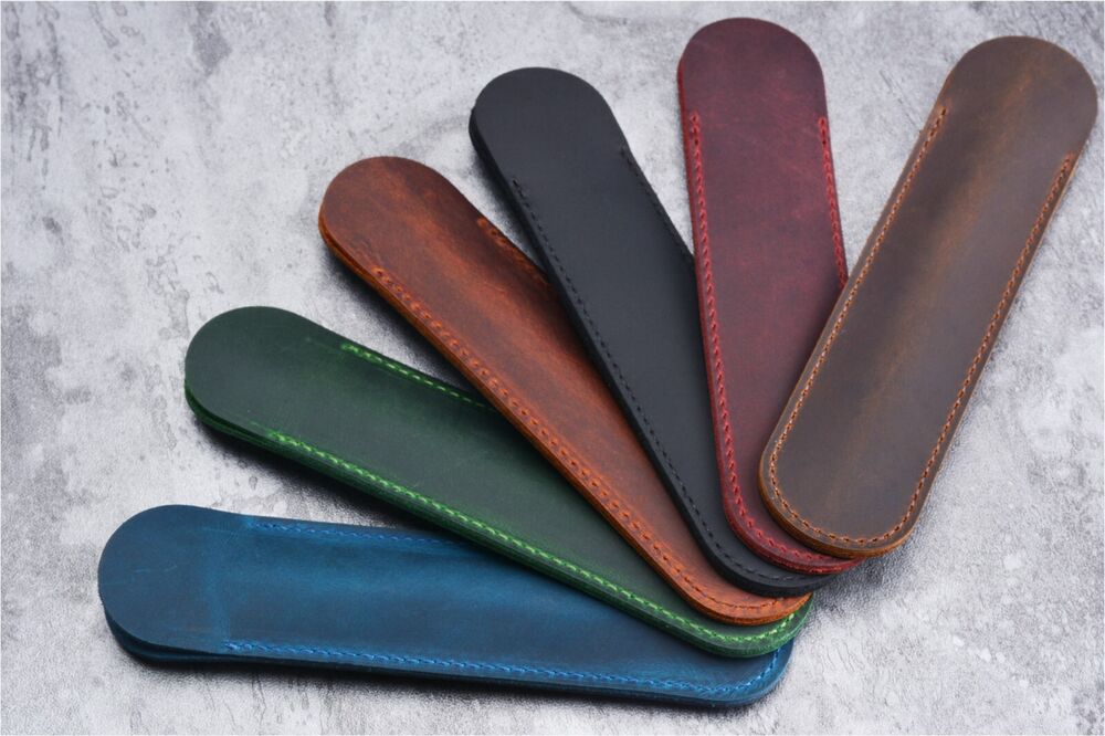 Handmade Cowhide Leather Bsuiness Single Pen Bag Vintage Pencil Case