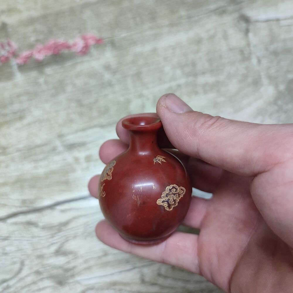 Old Beijing Collector Awesome Shoushan Stone Snuff Bottle Carved Gilding Flower