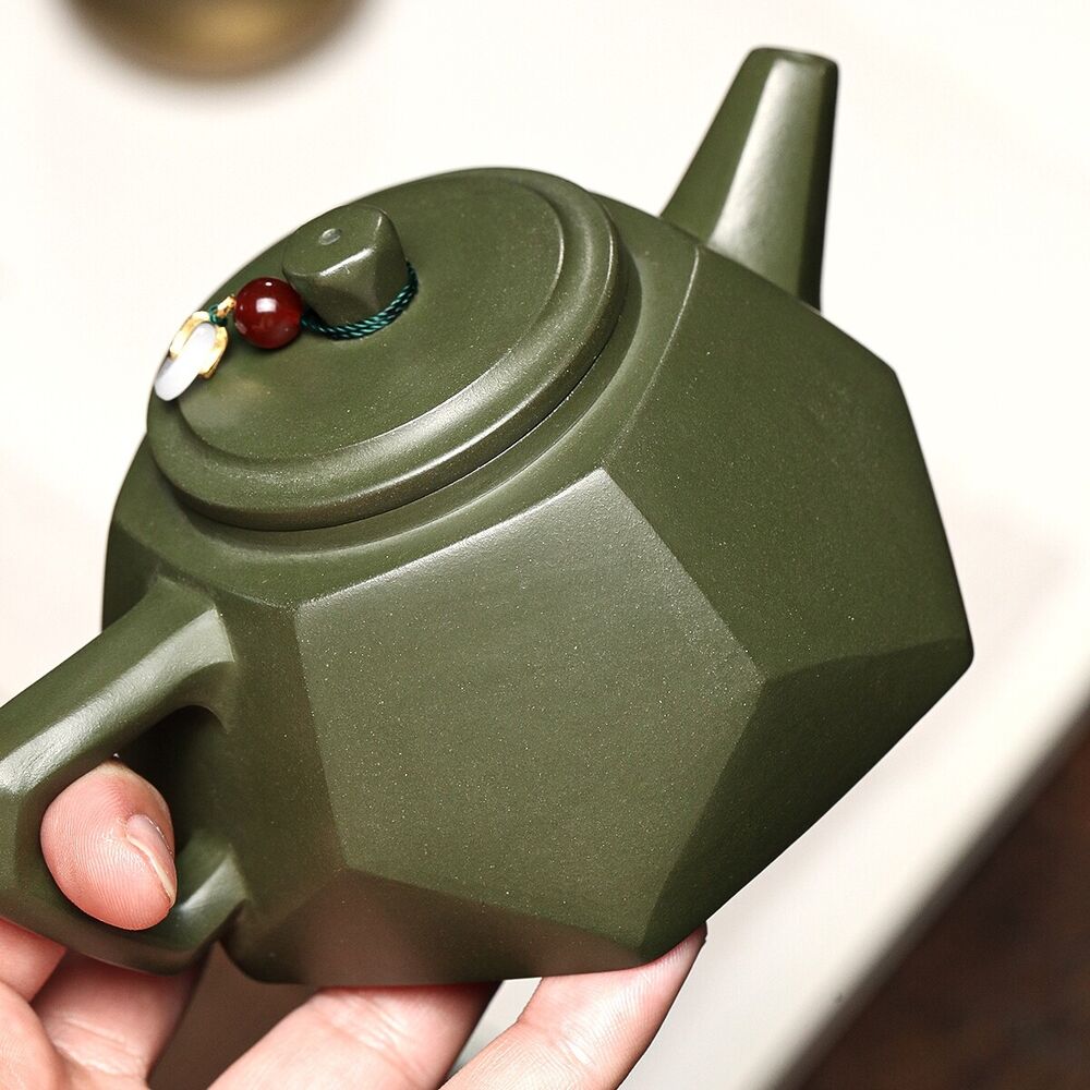 Original Ore Real Yixing Zisha Green Clay Tea Pot 9 Infuser Holes Handmade Pot