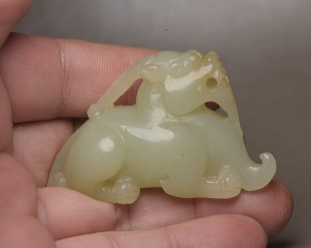 Top Chinese Natural Hetian Jade Carving Exquisite Unicorn Statue Collection Art