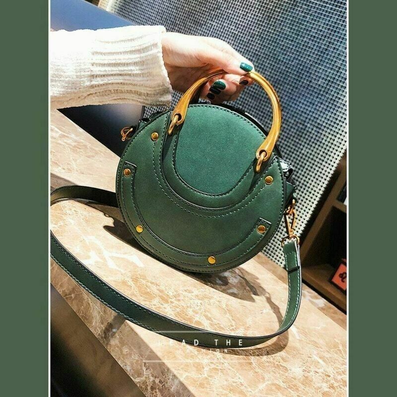 Circular Scrub Womens Ladies Leather Bags Small Round Lady Shoulder Bags Handbag