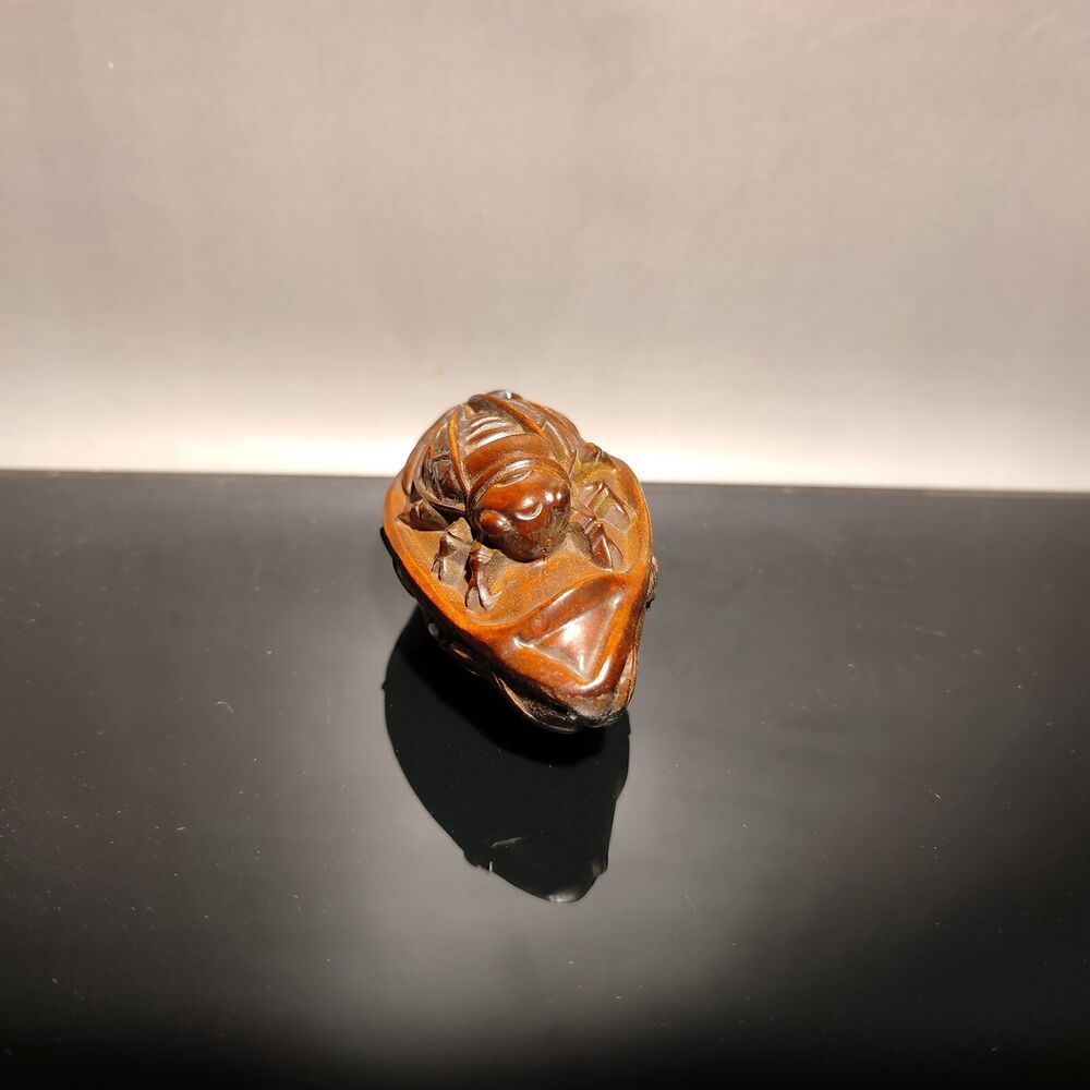 vintage christmas elf presents lucky cicada bamboo gift happy wood carved statue