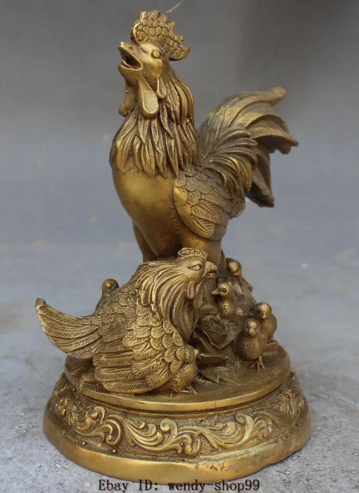 6" Bronze Kuningan Fengshui Hewan Ayam Kekayaan Patung Dekorasi Taman Perunggu