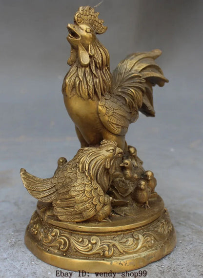 6" Bronze Kuningan Fengshui Hewan Ayam Kekayaan Patung Dekorasi Taman Perunggu