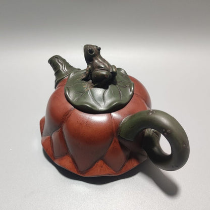Vintage Chinese Yixing Purple Clay Teapot Zisha Ceremony Lotus Leaf Frog Teaware