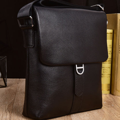 100% Genuine Leather Men's 10" Business Bags Black Sling Shoulder Messenger Bag