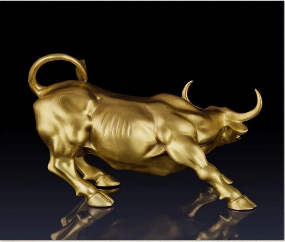 7.5'',gold Bull Brass Cow Statue Wall Street Cattle Copper China Fengshui OX niu