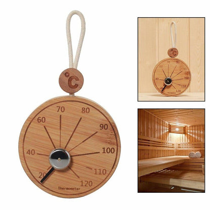 Sauna Thermometer Hygrometer Celsius Temperature Measurements Durable Bamboo 4"
