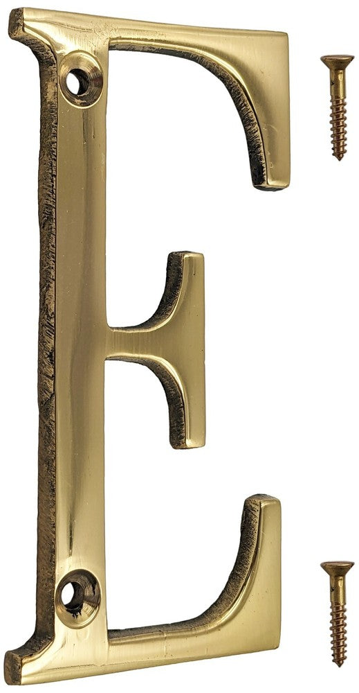 4-inch House Letter with Mounting Screws, Polished Brass, Shiny Gold Color
