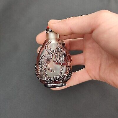 chinese carved glass snuff bottles asian antiques crane flower bird snuffbox art