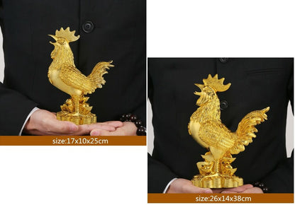 Chicken Figurine Gold Plating Lucky Cock Home Decoration Resin Statue 26x14x38cm