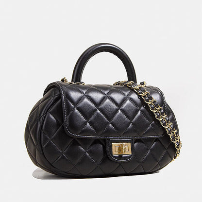 Quilted Lambskin Leather Small Flap Purse Tote Clutch Shoulder Bag w/ Gold Chain
