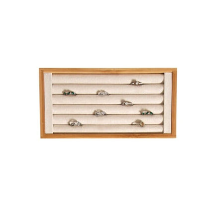 Jewelry Rings Display Holders Bamboo Beige Tray Organizer Stands 22.4x11.2x2.3cm