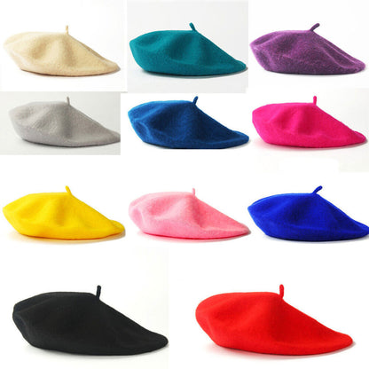 Elegant Women Lady Solid Wool Beret French Artist Warm Beanie Hat Winter Ski Cap