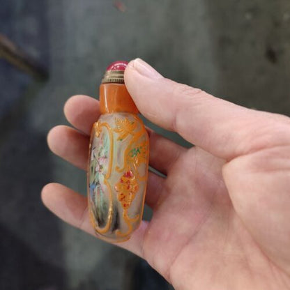 chinese colored glaze inside painting snuff bottle Statue Glass Box Carving gift