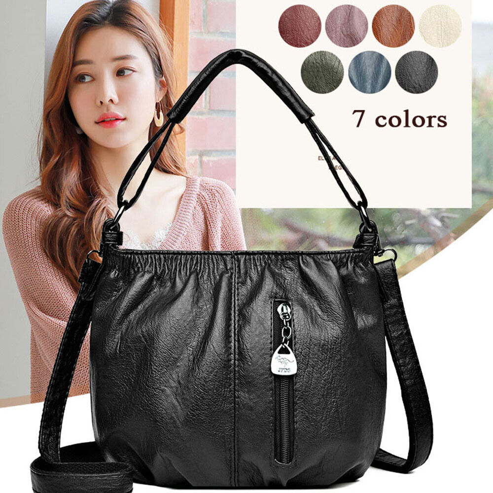 Soft Leather Messenger Bag Bucket Bag Multi-layer Handbags Pleated Shoulder Bag