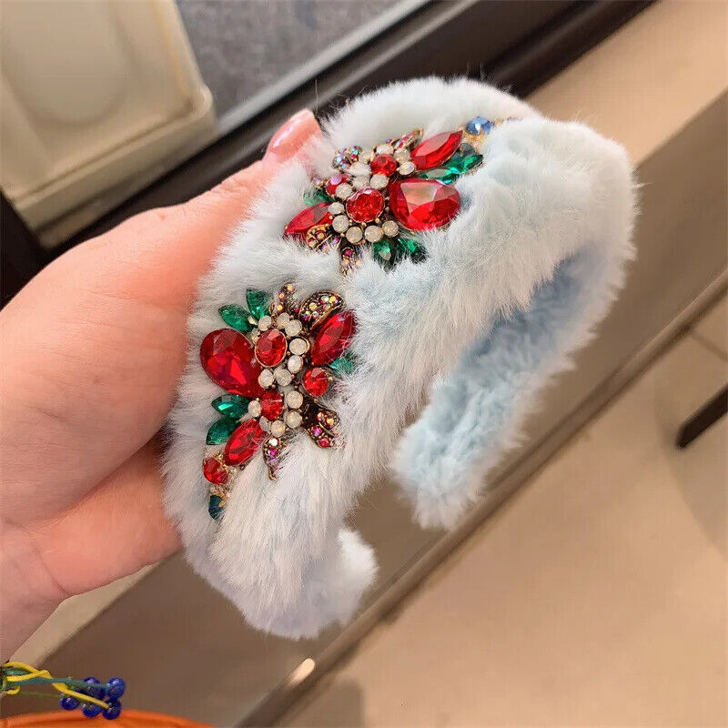 Women Headband Luxurious Faux Fur Crystal Hairband Casual Adult Hair Accessories