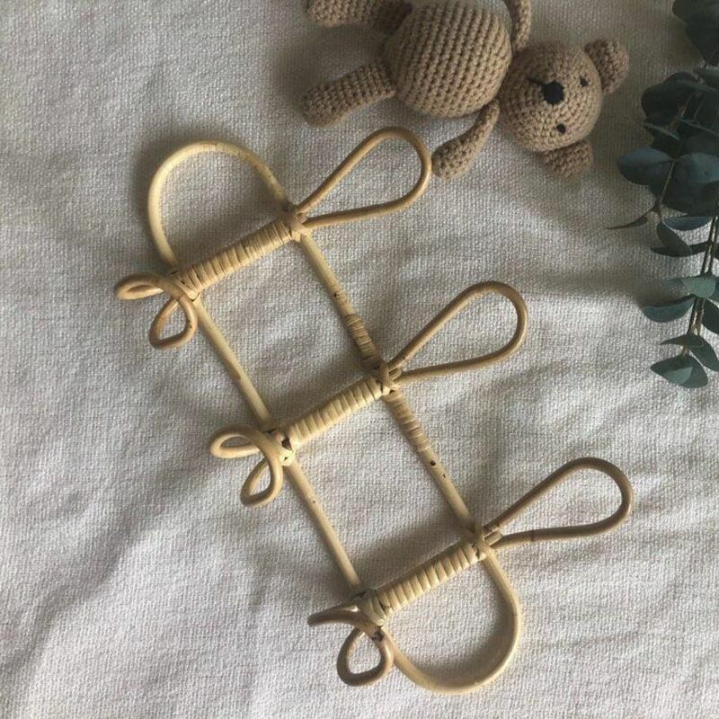 40x20cm Rattan Wall Hooks Kids Garments Organizer Rack Clothes Hat Hanging Decor