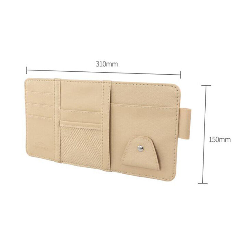 Car Sun Visor Storage Bag PU Leather Auto Glasses Ticket Folder Phone Organizer