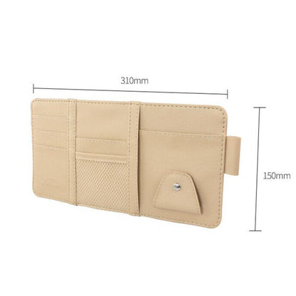 Car Sun Visor Storage Bag PU Leather Auto Glasses Ticket Folder Phone Organizer