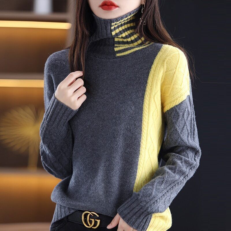 Women's Sweaters Long Sleeve Thick Pullover 100% Wool Knit Tops Jumper Clothing