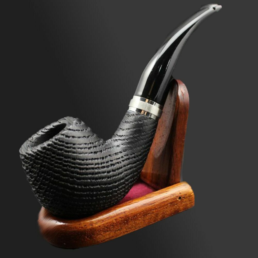 Tobacco Smoking Pipes Pouch Filters Stand Set Bog Oak Bowl Wood+Plastic 14x3.2cm