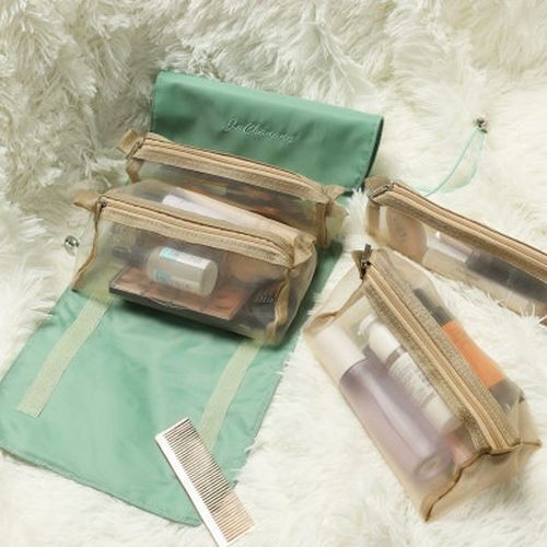Cosmetic Bag Women Zipper Mesh Separable Cosmetics Pouch Nylon Bag Makeup Pouch