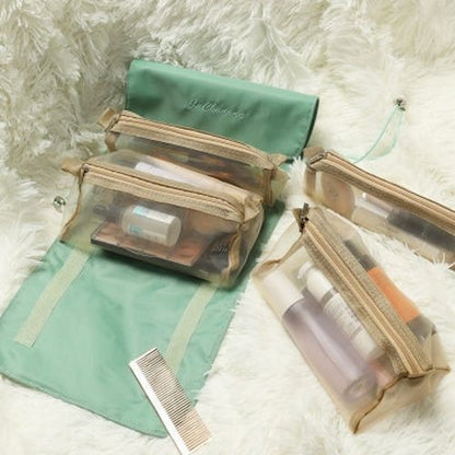 Cosmetic Bag Women Zipper Mesh Separable Cosmetics Pouch Nylon Bag Makeup Pouch