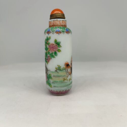vintage chinese peking glass signed antique snuff bottle hand painted rooster