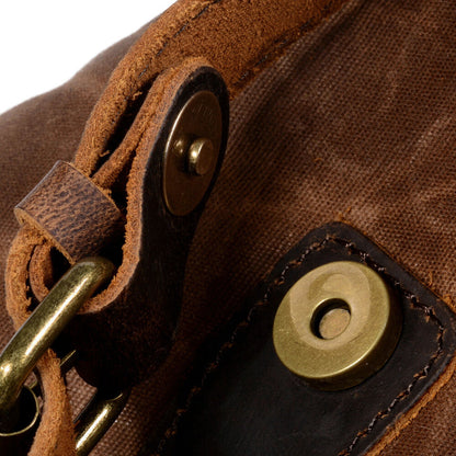 Water Resistant Wax Canvas Real Leather Flap Drawstring Backpack Day bag Travel
