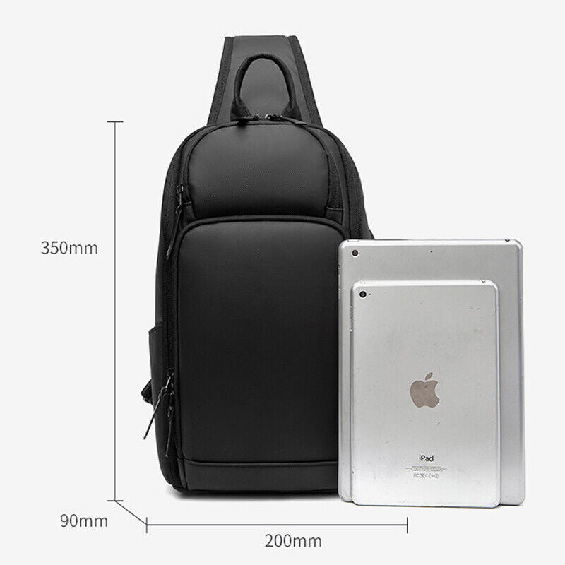 Men's Sling Backpack Oxford cloth Waterproof Crossbody Bag Black Daypack USBport