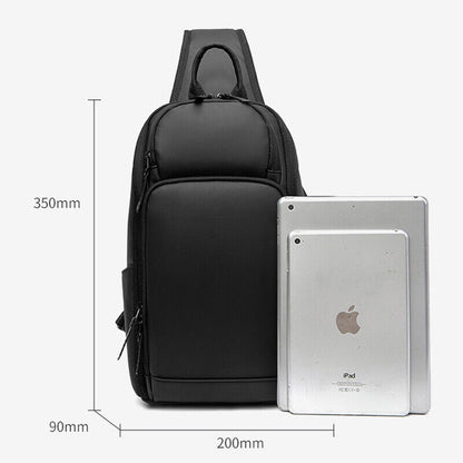 Men's Sling Backpack Oxford cloth Waterproof Crossbody Bag Black Daypack USBport