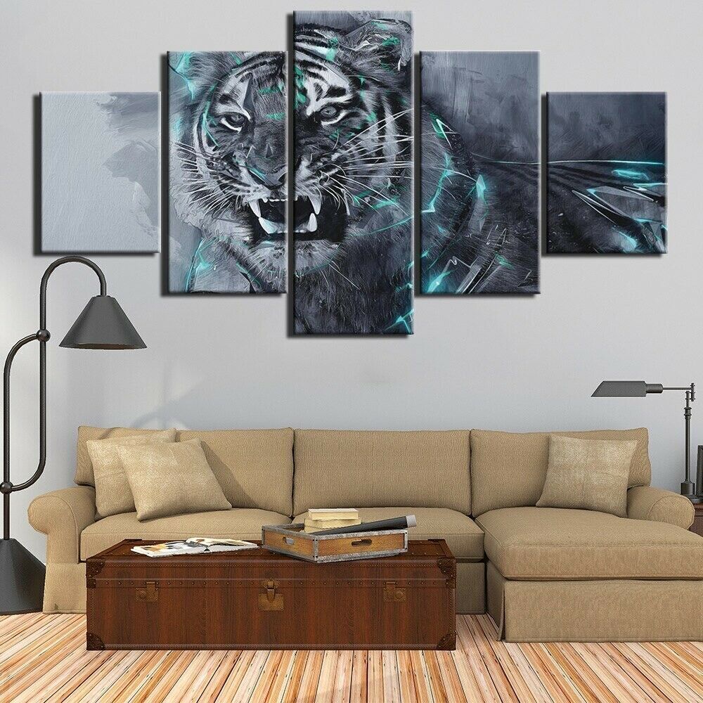 Abstract Angry Lion 5 Piece Canvas Print Wall Art Poster Home Decoration