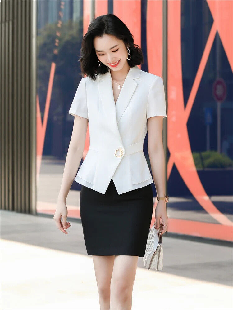 2 Piece Set Women Suits Short Sleeve Blazer Lady 2 Piece Set Women blazer Sets