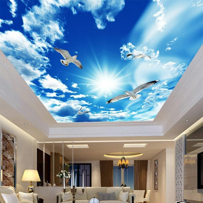 Large Ceiling Murals 3D Stereo Blue Sky White Clouds Dove Photo Wallpaper Decors