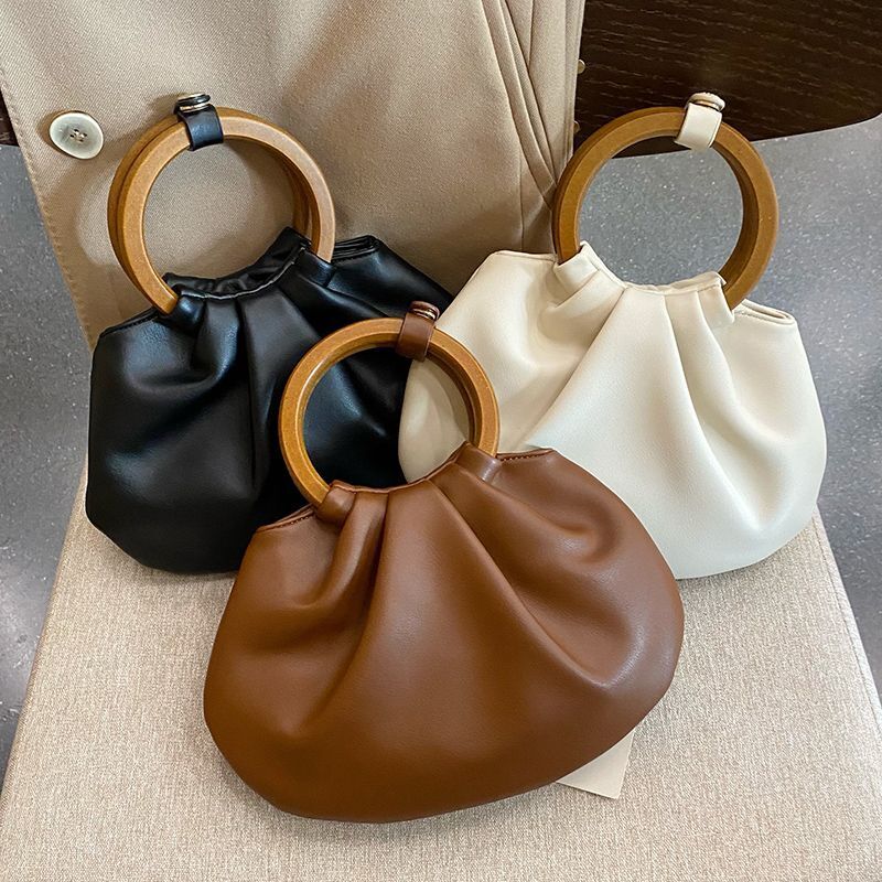 Shoulder Bags Wooden Handle Handbag Synthetic Leather Crossbody Bag Small Purses