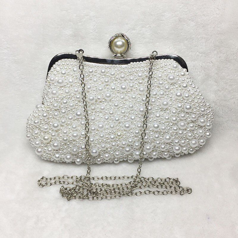 Elegant White Pearl Shell Evening Bgs Bead Small Handbag Clutch Shoulder Purse