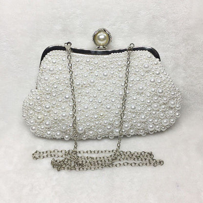 Elegant White Pearl Shell Evening Bgs Bead Small Handbag Clutch Shoulder Purse