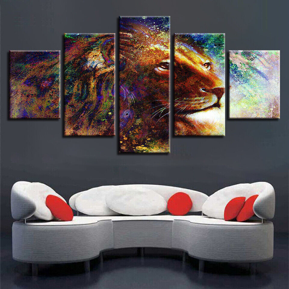 Abstract Lion Graffiti Male Lion Canvas Prints Painting Wall Art Home Decor 5PC