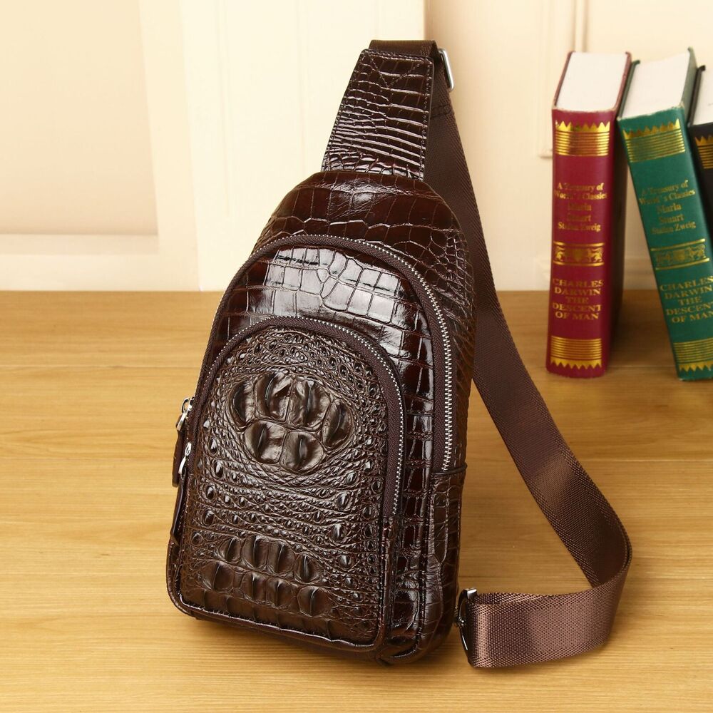 Cow Leather Sling Backpack Designer Crocodile Chest Crossbody Bag Hiking Daypack
